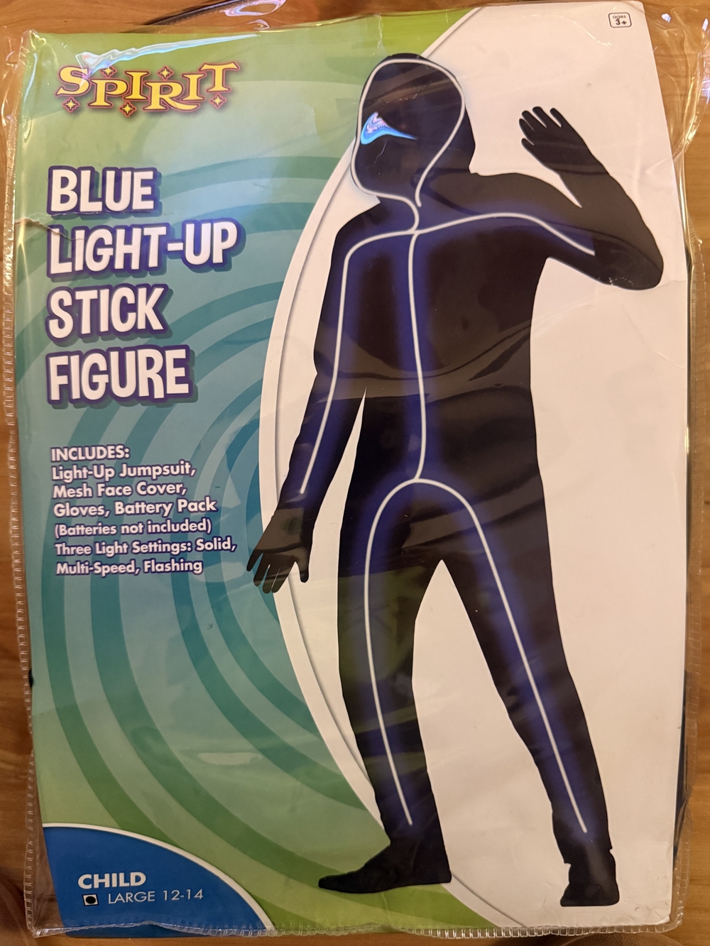 GREAT DEAL!Spirit Blue Light-Up Stick Figure Kids Costume -Black with Blue Trim